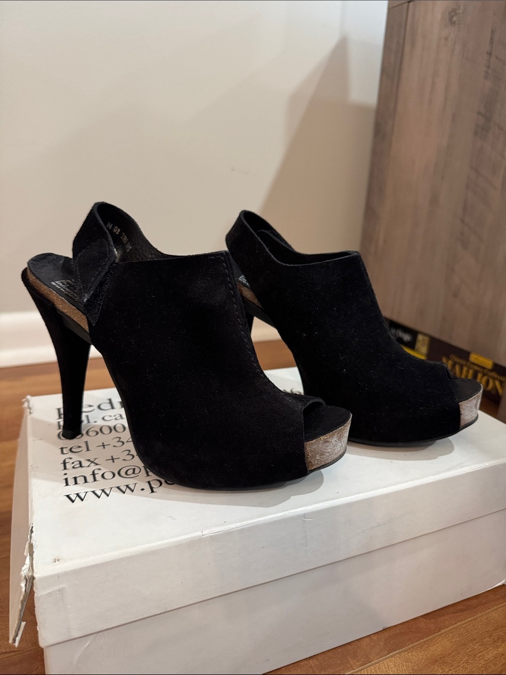 Pedro Garcia Black Suede Peep-Toe Slingback High Heels